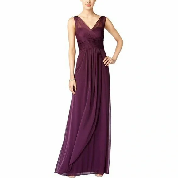 Adrianna Papell | Dresses | Adrianna Papell Embellished Shirred Purple  Formal Dress Gown | Poshmark